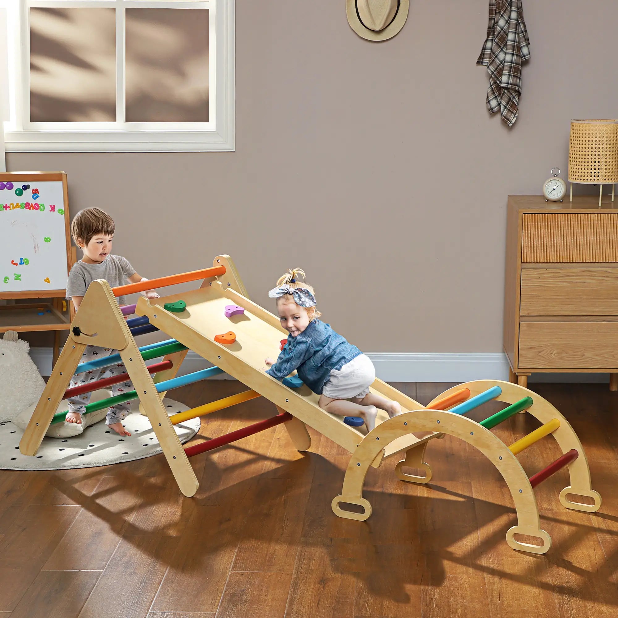 5 in 1 Pikler Triangle Set, Ladder, Ramp, Arch, 18-48 Months, Multicolour Baby Gym & Playmats at Gallery Canada