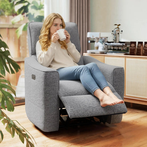 Power Recliner Chair, Linen-Look Fabric, USB Ports, Footrest, Dark Grey