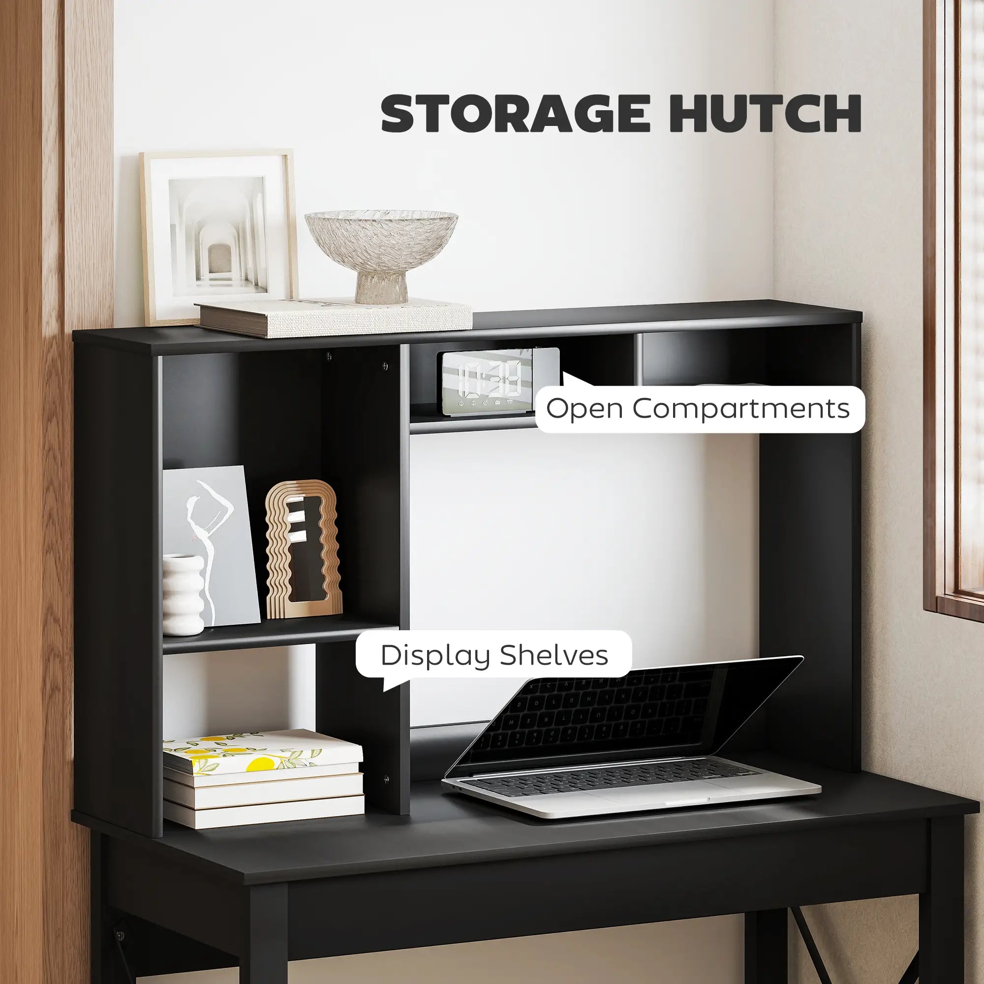 Computer Desk with Hutch, Home Office Table with Storage Shelves, Black Computer Desks at Gallery Canada
