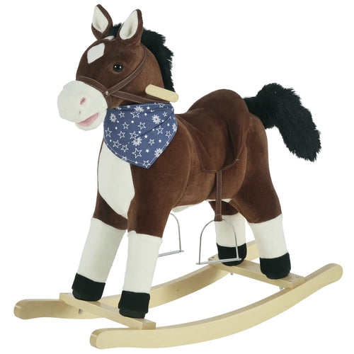 Kids Plush Ride-On Rocking Horse, Realistic Sounds, 3-6 Years, Brown