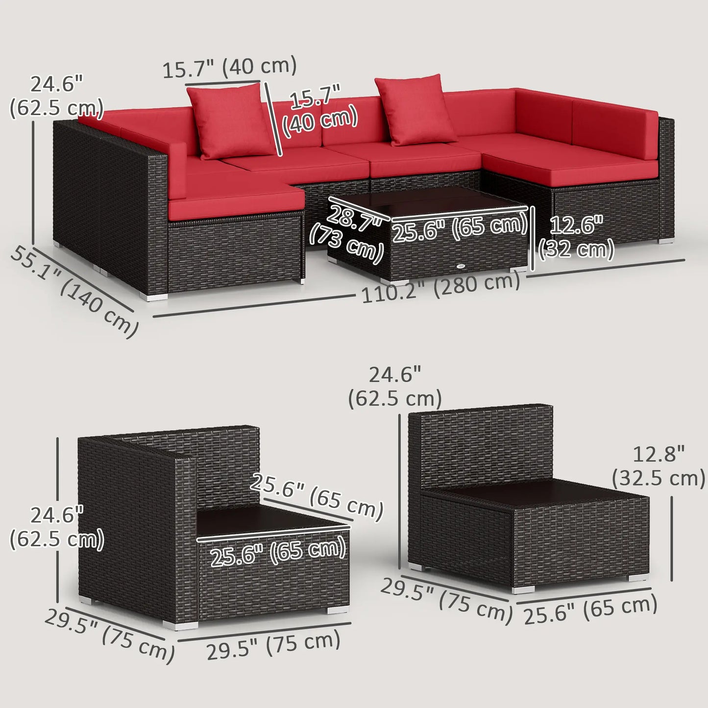 7-Piece Garden Wicker Sectional Set, Patio Sofa, Wine Red Patio Furniture Sets at Gallery Canada