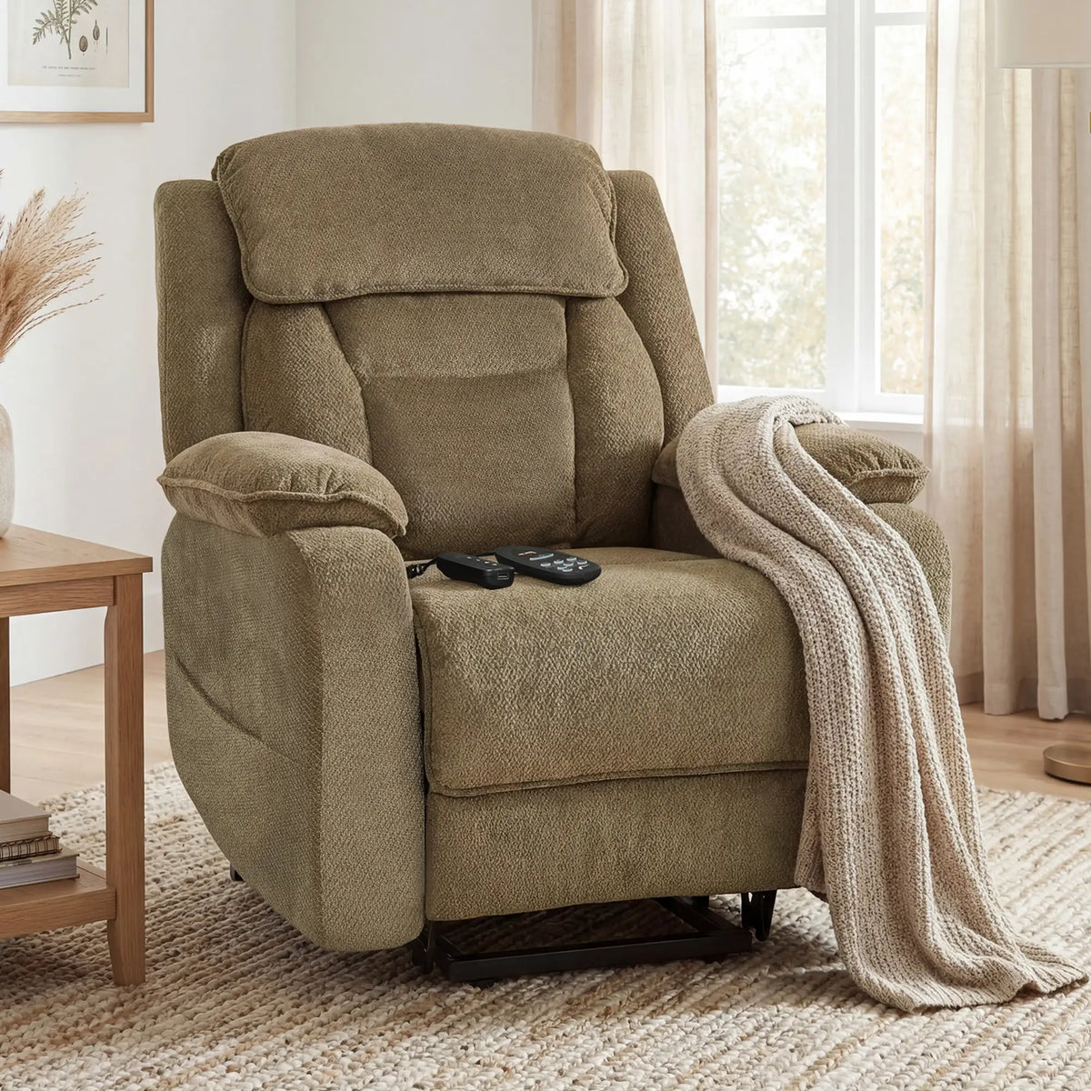 Power Recliner Chair, Massage, Electric Lift, 2 Memory Positions, Brown Electric Power Lift Chairs at Gallery Canada