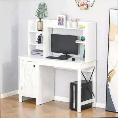 Farmhouse Computer Desk with Storage, 47 Inch, White Computer Desks at Gallery Canada