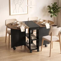 Folding Dining Table, Drop Leaf Design, 2 Shelves, 120cm, Rustic Brown, Brown