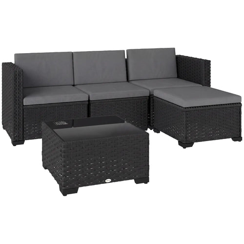 5 Piece Patio Furniture Set, L-Shape Sectional, Grey