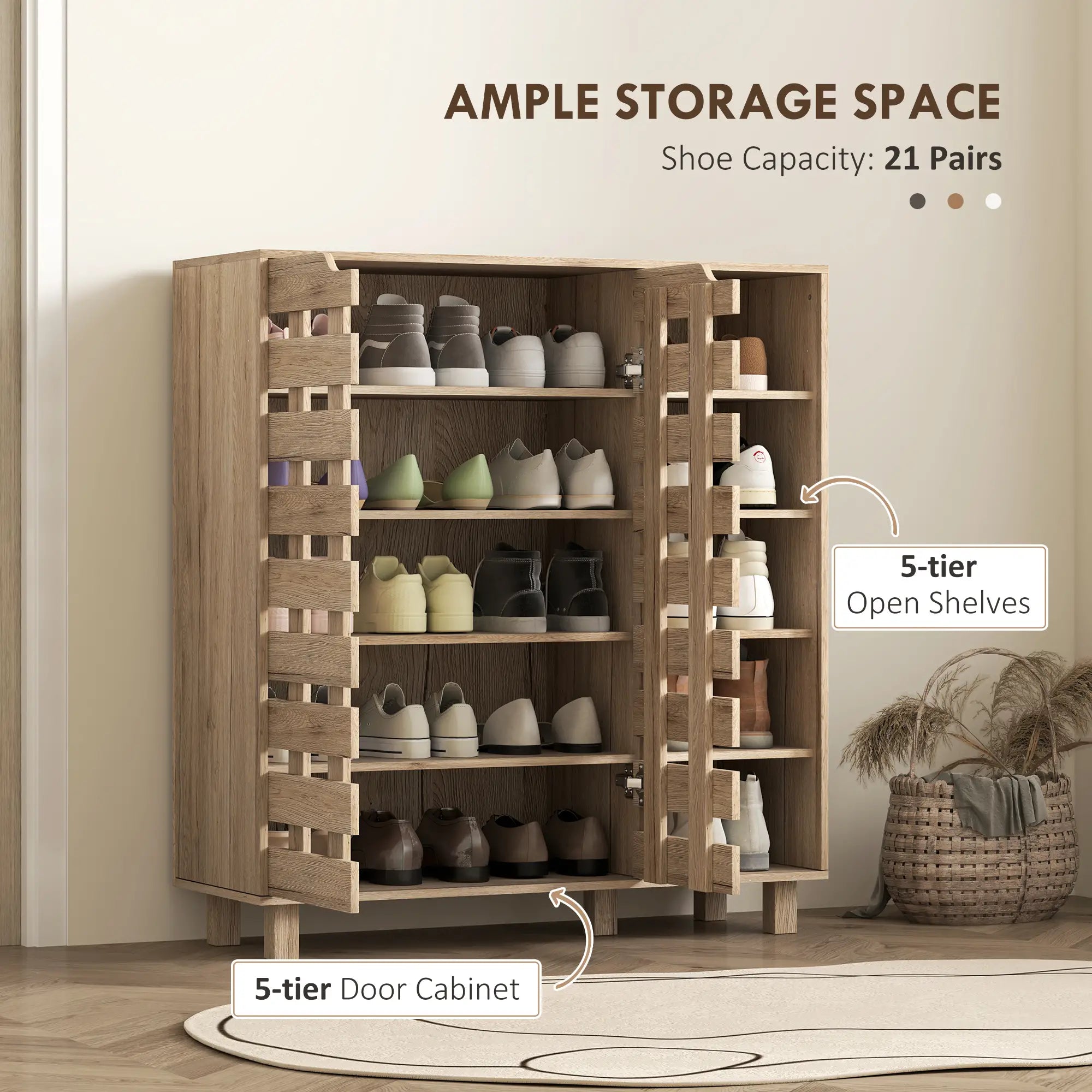 21 Pair Shoe Cabinet, 5-Tier Double Door, 5-Tier Open Shelves, Beige Shoe Storage Cabinets & Racks at Gallery Canada