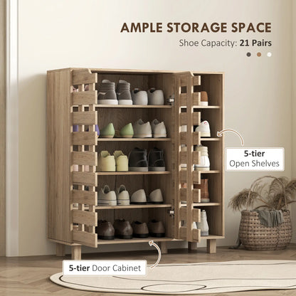 21 Pair Shoe Cabinet, 5-Tier Double Door, 5-Tier Open Shelves, Beige Shoe Storage Cabinets & Racks at Gallery Canada