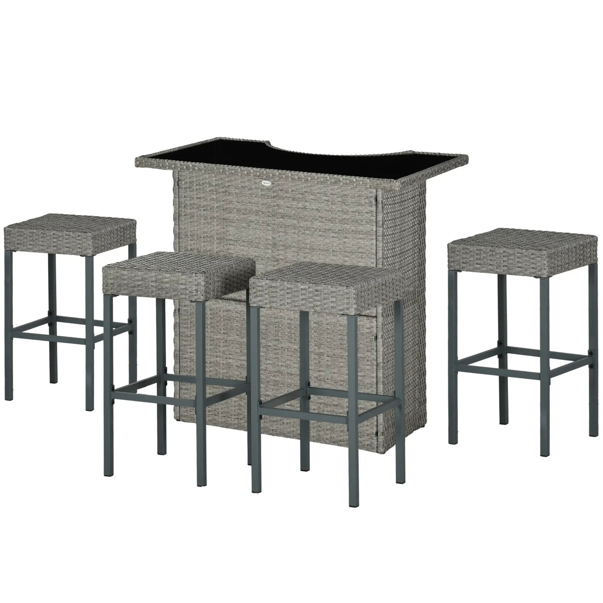 5 Pcs Patio Bar Set, Outdoor PE Rattan Wicker, 4 Chairs, Grey Bistro Sets Grey at Gallery Canada