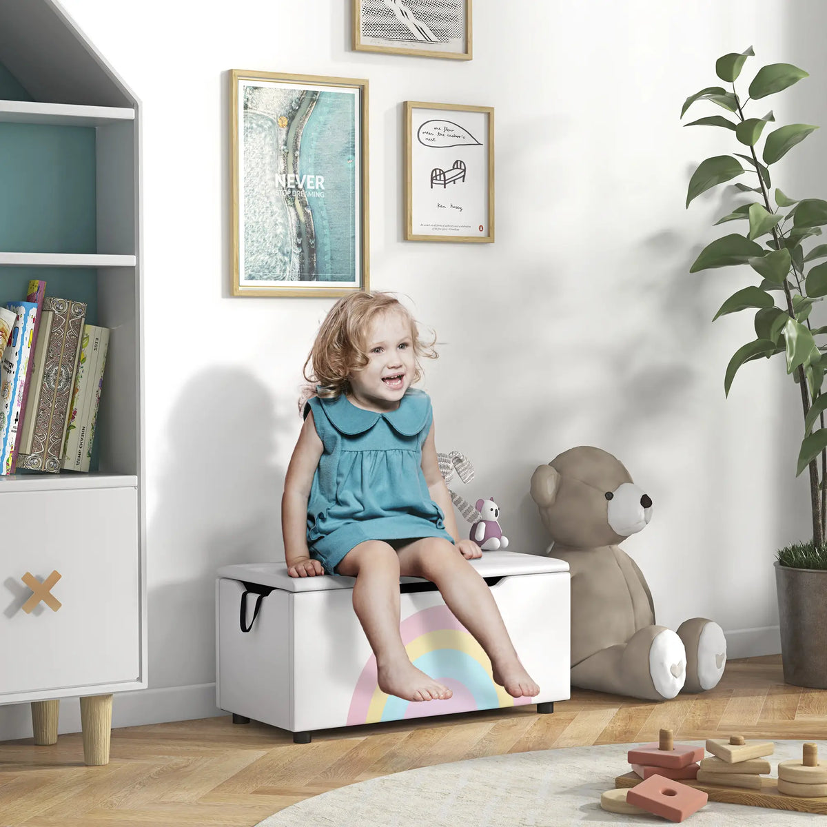 Kids Toy Chest, Lightweight Storage Bench with Lid, 3-8 Years, White Baby & Kids Storage at Gallery Canada