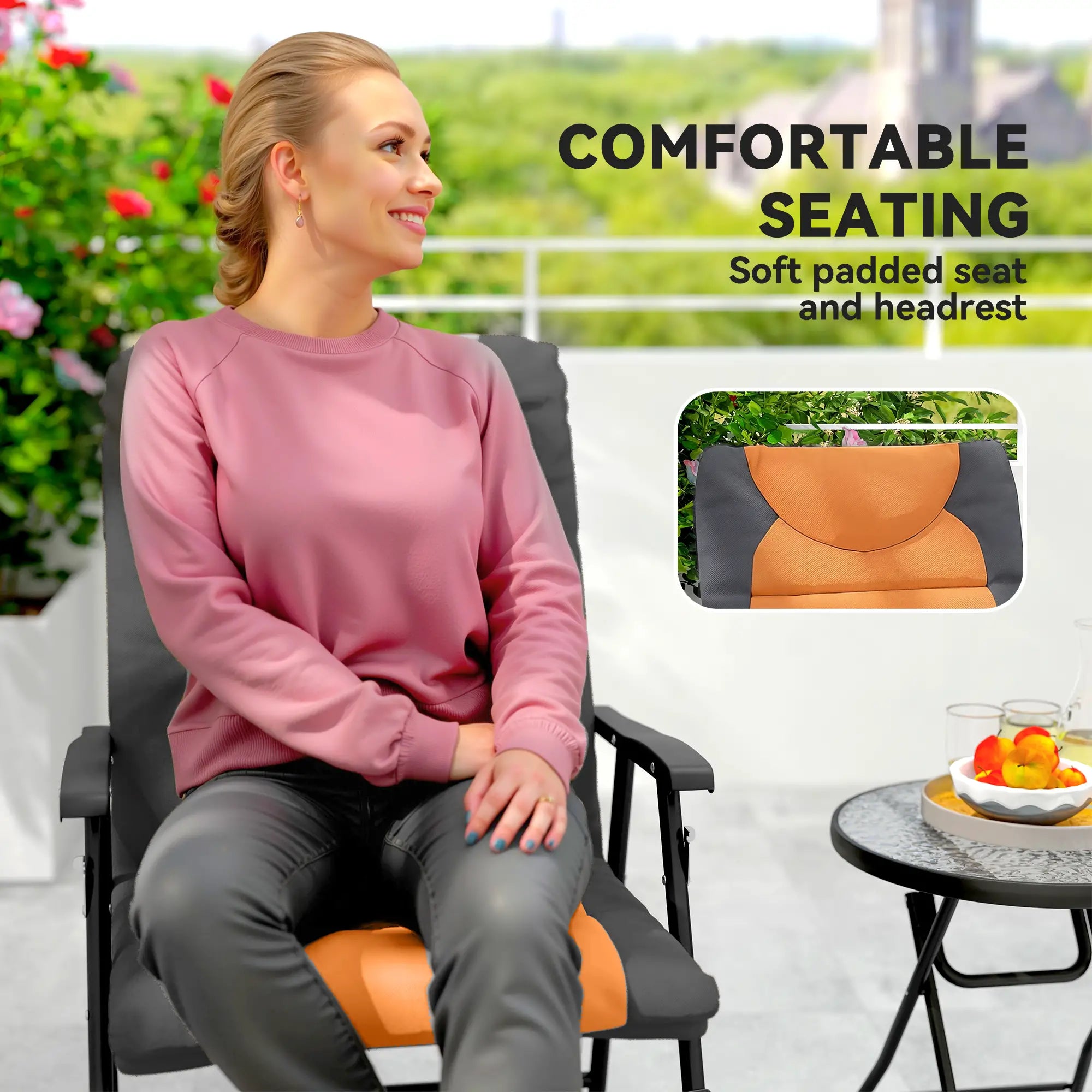 3-Piece Outdoor Foldable Rocking Chair Set, Orange Bistro Sets at Gallery Canada