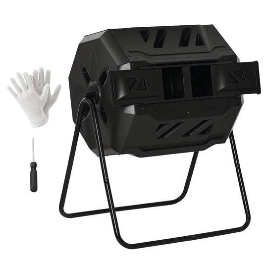 43 Gallon (160L) Tumbling Compost Bin, Dual Chamber, 360° Rotating, Black Outdoor Compost Bin Black at Gallery Canada
