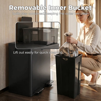 Dual Garbage Bin, Soft Close Trash Can, 2 x 20 Liter, Black Household Supplies at Gallery Canada