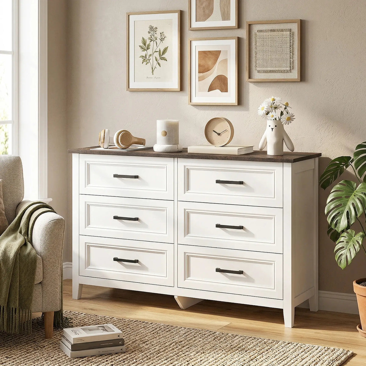 6-Drawer Wide Dresser Chest for Bedroom Living Room Closet