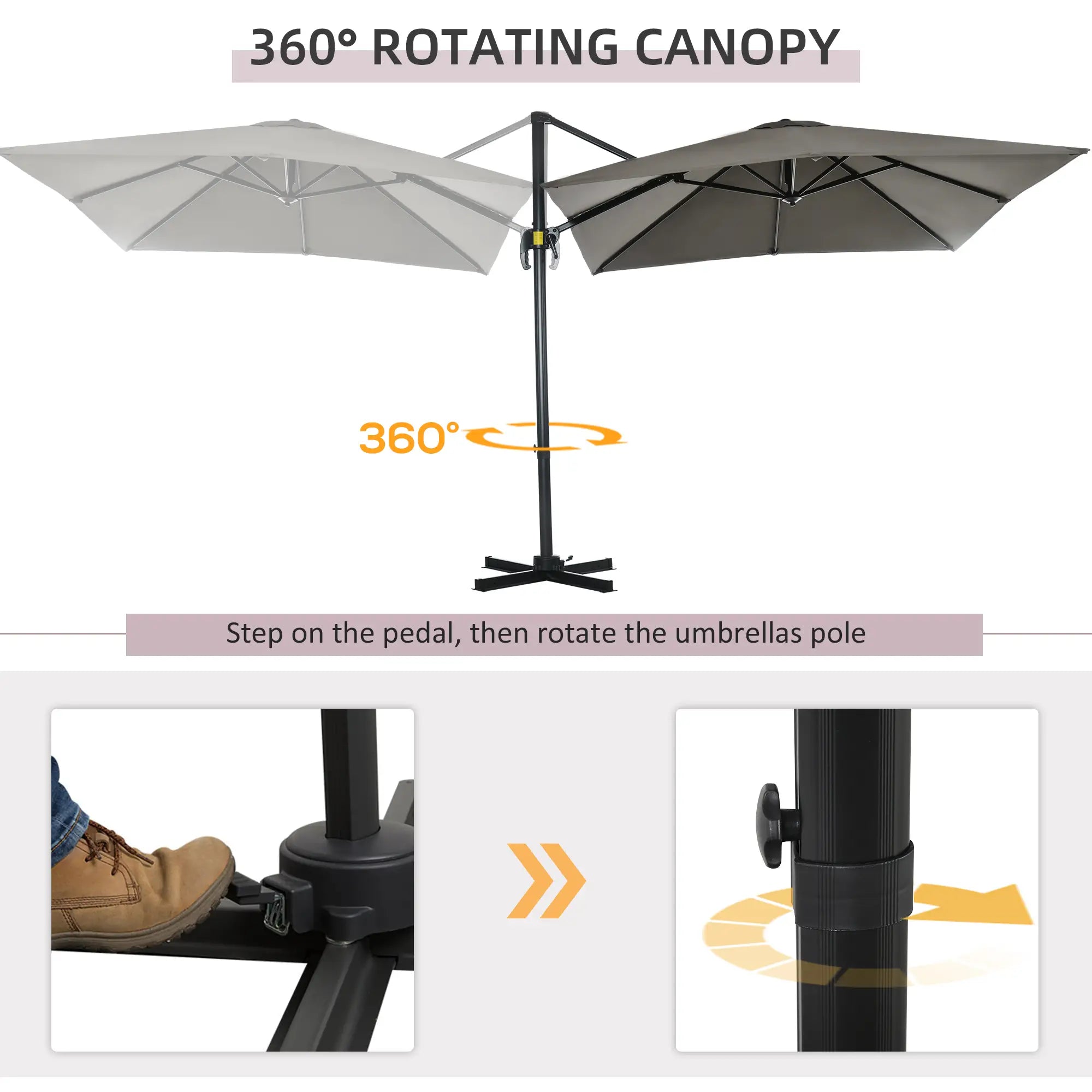 8' x 8' Square Patio Umbrella, 360° Rotation, Aluminum, Light Grey Cantilever Umbrellas at Gallery Canada