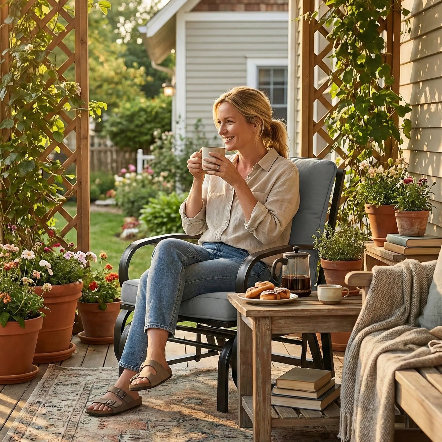 Patio Glider Chair With Cushions, Steel Frame, Curved Armrests, Light Grey Outdoor Gliders at Gallery Canada