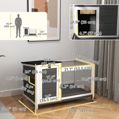 Wooden Rabbit Hutch, Pull-Out Tray, Openable Roof, Small Animal Cage on Wheels, Grey Rabbit Hutch at Gallery Canada