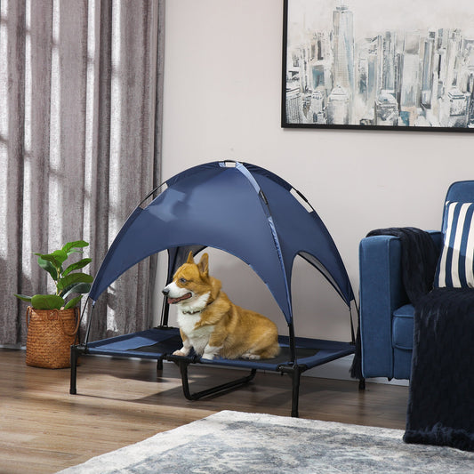Elevated Dog Bed with Canopy, Portable Raised Dog Cot for L Sized Dogs, Indoor &; Outdoor, 36" x 30" x 35", Dark Blue - Gallery Canada