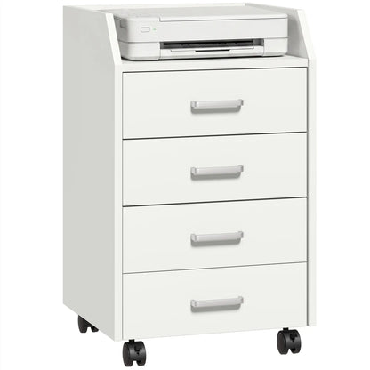 Armoire de classement verticale mobile à 4 tiroirs avec roues verrouillables, blanc