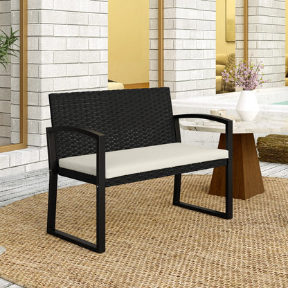 2 Seater Rattan Garden Bench Loveseat, With Cushion And Armrests, Beige Patio Chairs at Gallery Canada