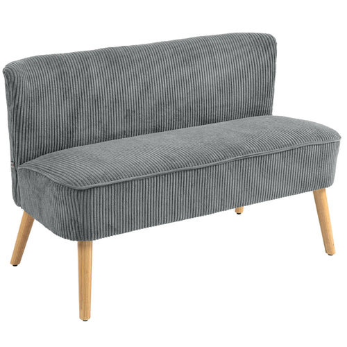Modern 2 Seater Sofa, Upholstered Couch, Rubber Wood Legs, Grey