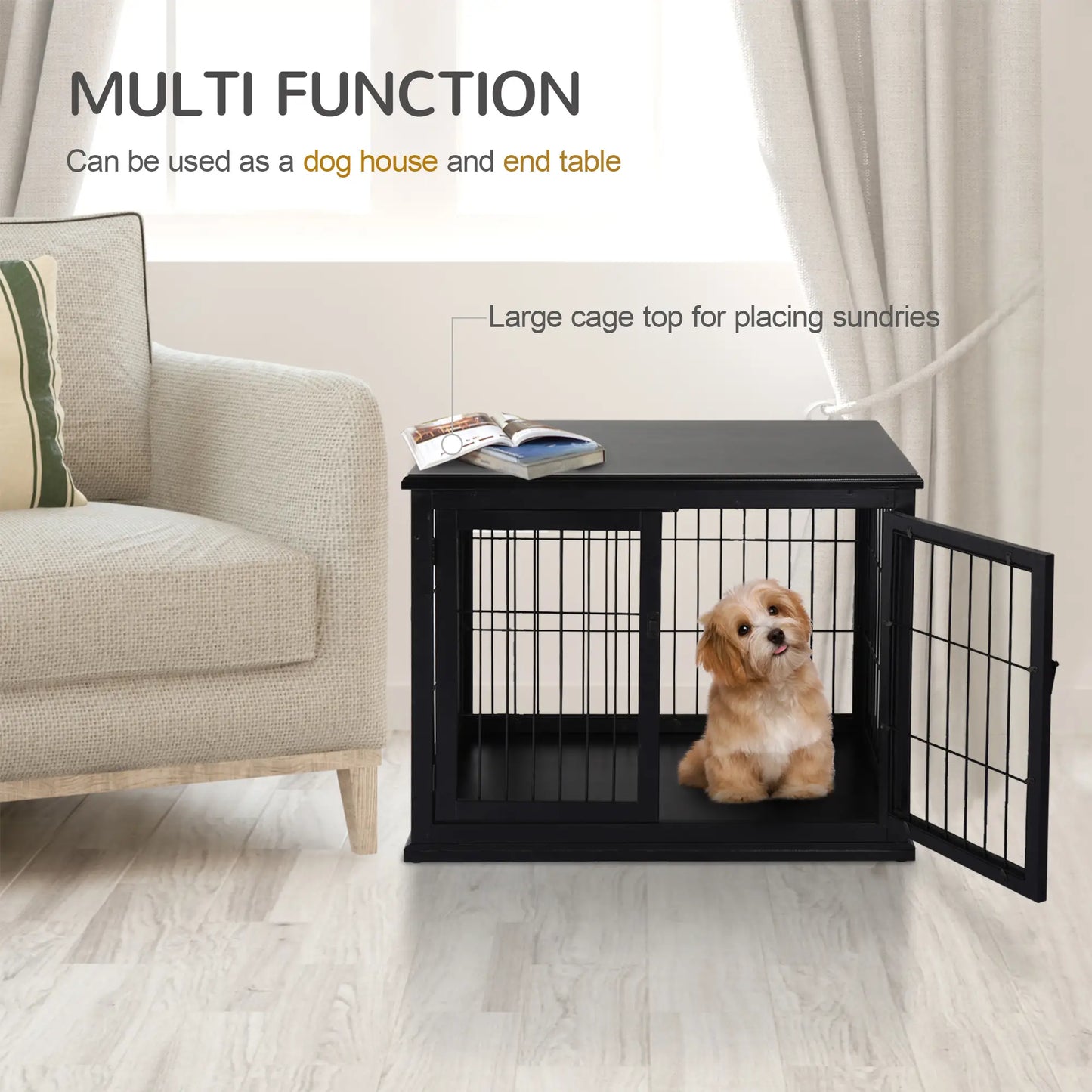 26" Wooden Dog Cage, Double Door, Modern Design, Black Houses, Kennels & Pens at Gallery Canada