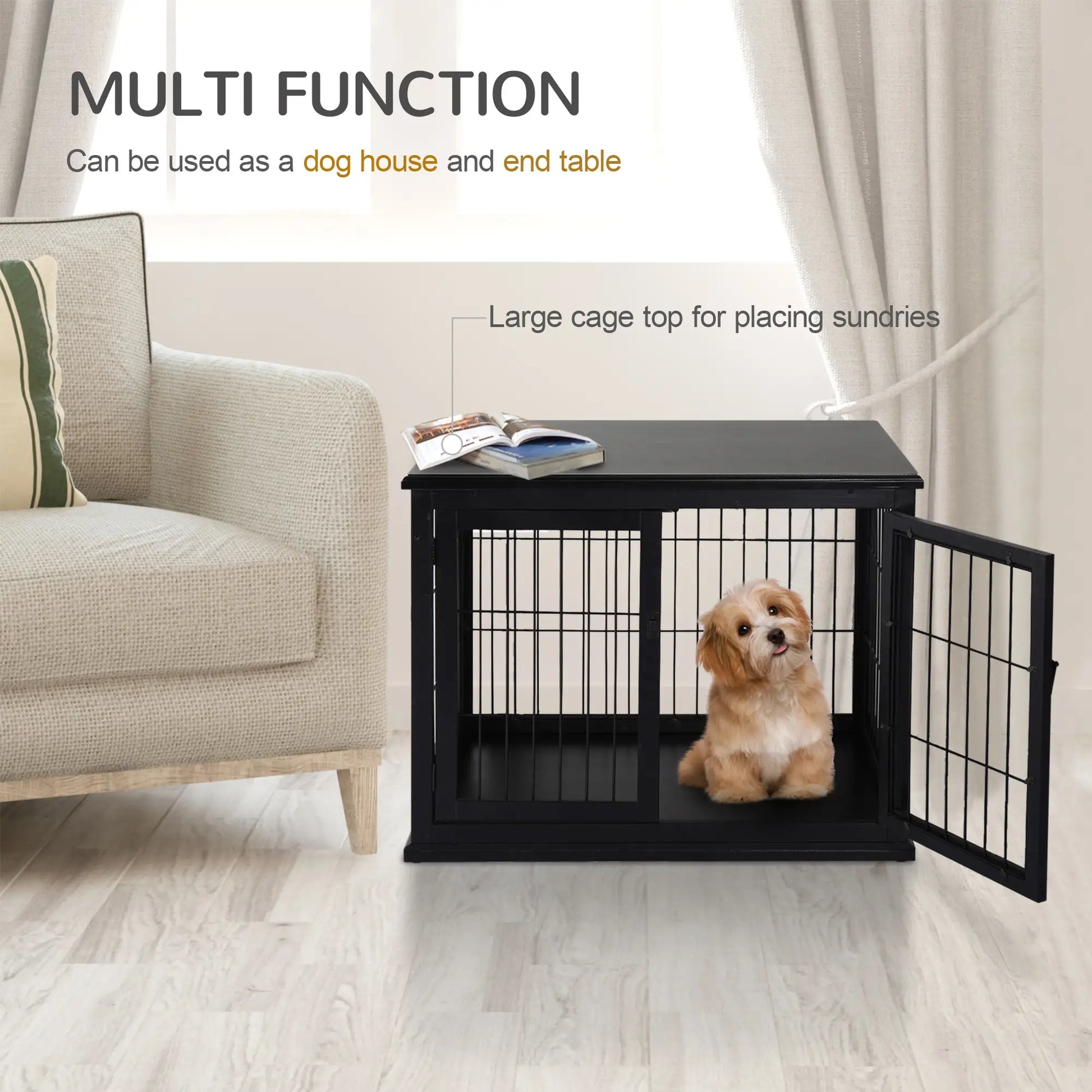26" Wooden Dog Cage, Double Door, Modern Design, Black Houses, Kennels & Pens at Gallery Canada