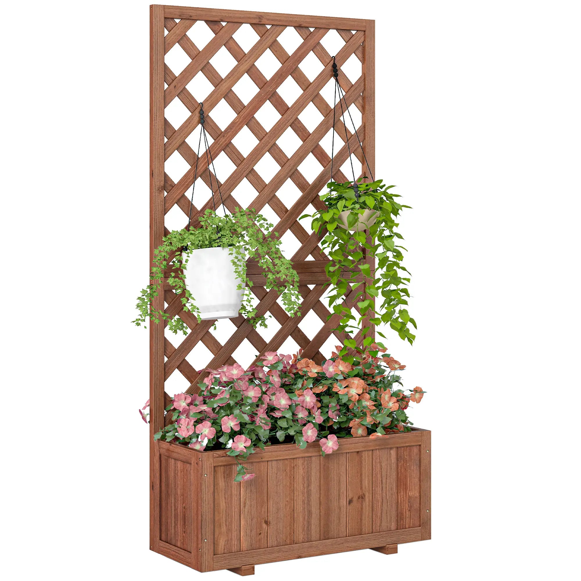2.4 x 1 x 4.9 ft Wooden Pine Trough Planter with Trellis, Orange Wooden Planter Boxes at Gallery Canada