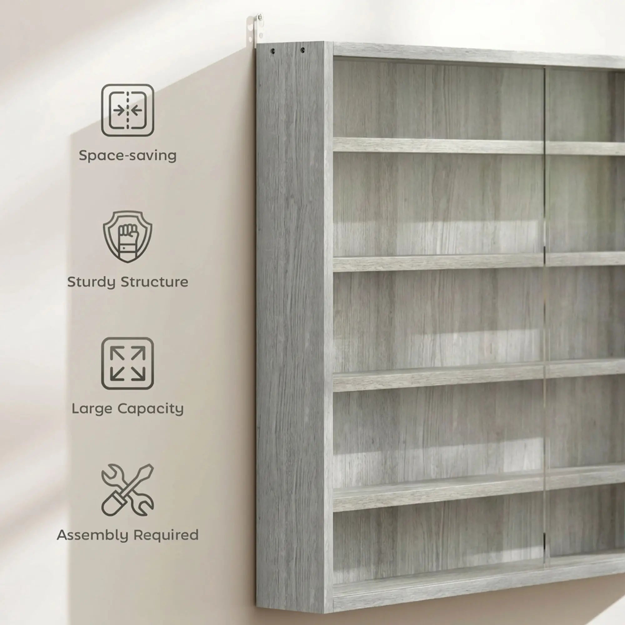 5-Tier Glass Display Cabinet, 2 Doors, 4 Adjustable Shelves, Grey Display Bookshelves at Gallery Canada