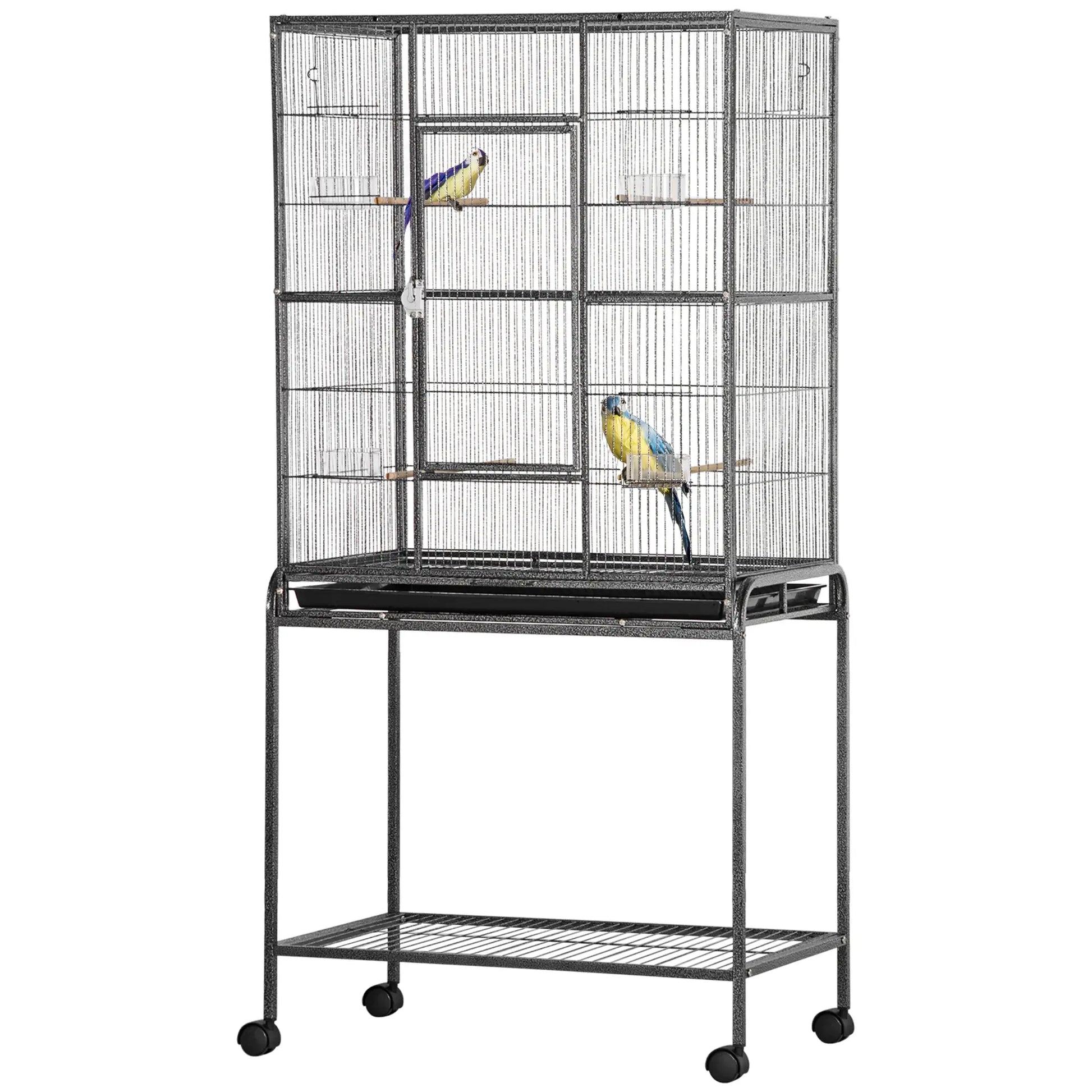 30'' Large Rolling Metal Bird Cage, Detachable Stand, Storage Shelf, Black Bird Cages at Gallery Canada