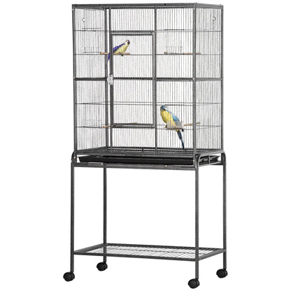 30'' Large Rolling Metal Bird Cage, Detachable Stand, Storage Shelf, Black Bird Cages at Gallery Canada