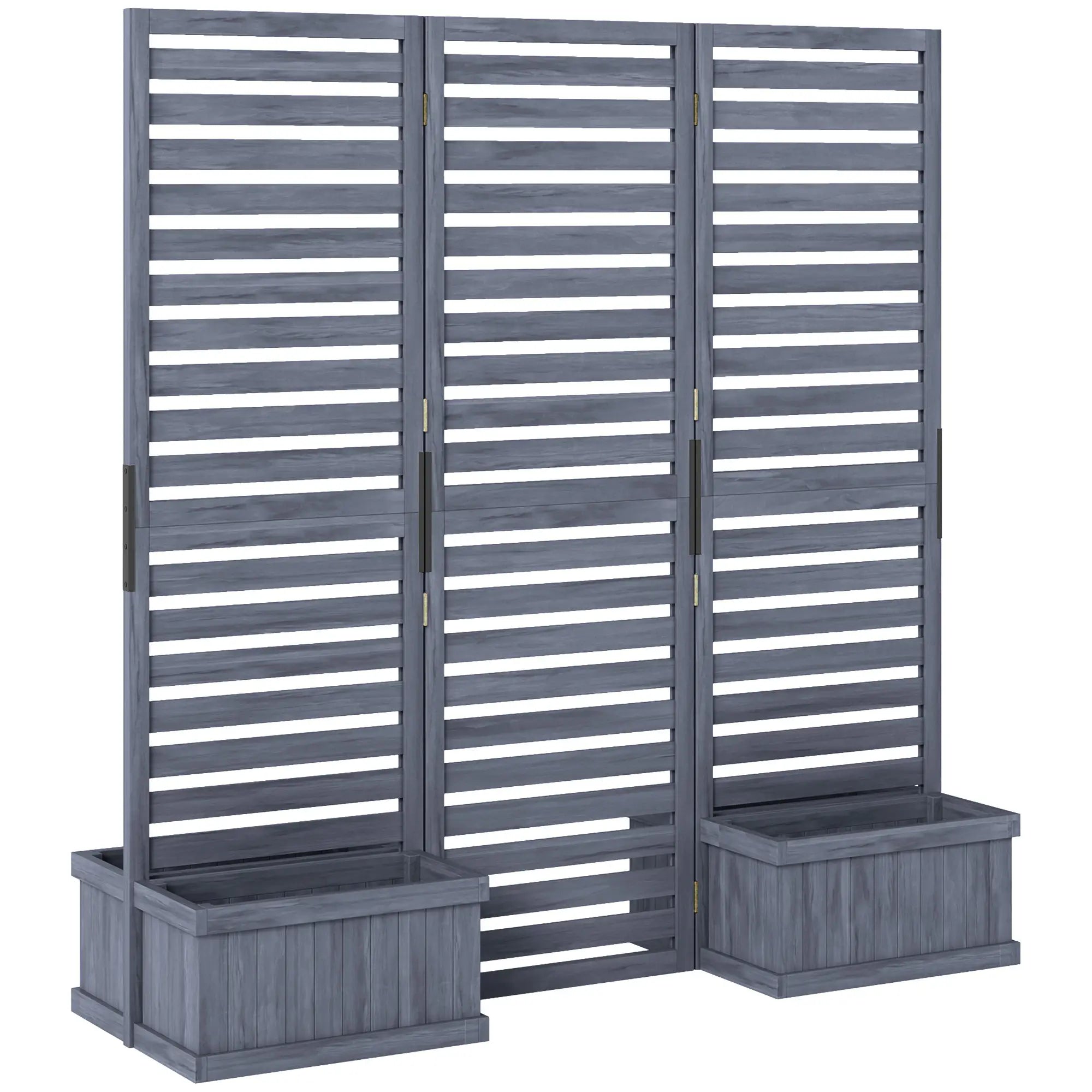 Outdoor Privacy Screen, Wood Panel with 4 Planter Boxes, Raised Bed, 3 Panels, Drainage Holes Side Awnings Grey at Gallery Canada