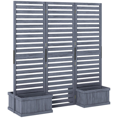 Outdoor Privacy Screen, Wood Panel with 4 Planter Boxes, Raised Bed, 3 Panels, Drainage Holes