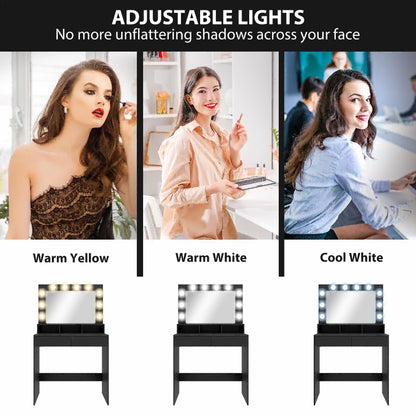 Vanity Table With LED Mirror, Charging Station, Drawers, Black Dressing & Vanity Tables at Gallery Canada