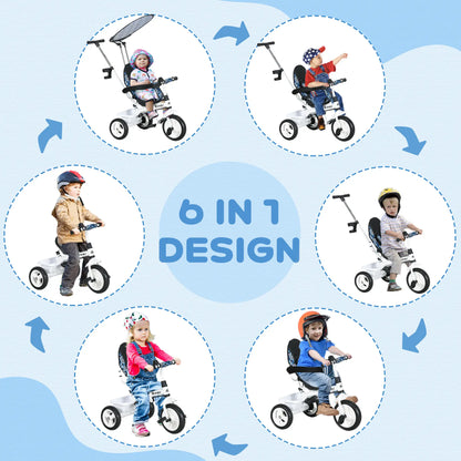 6 in 1 Kids Tricycle, Removable Handlebar, Canopy, Blue Tricycles for Kids at Gallery Canada