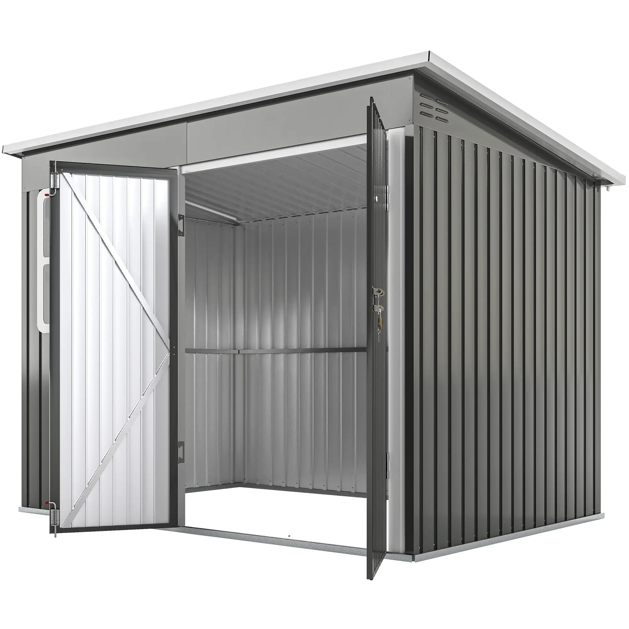8.5' x 6' Galvanised Steel Outdoor Storage Shed, Garden Shed, Grey Sheds Grey at Gallery Canada