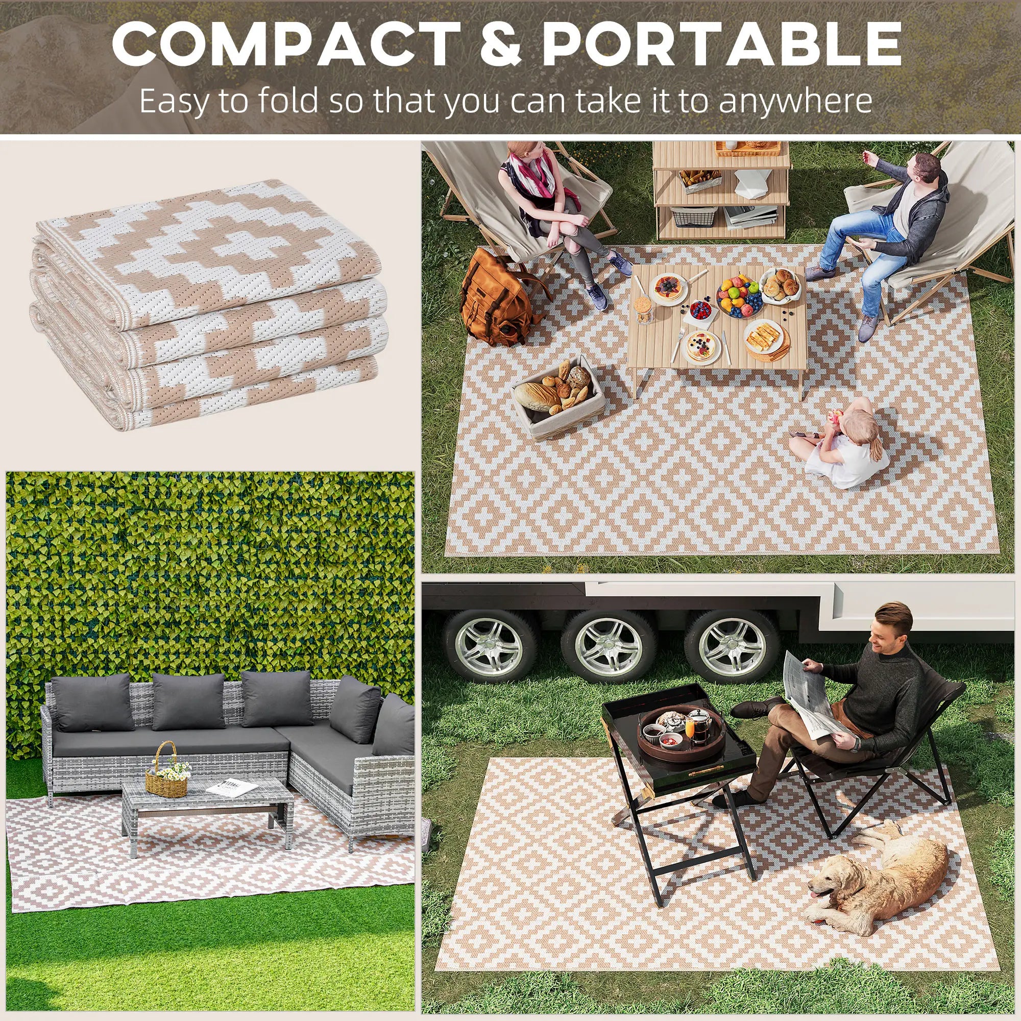 Reversible Outdoor RV Rug, Patio Floor Mat, 6' x 9', White, Coffee Garden Decor at Gallery Canada