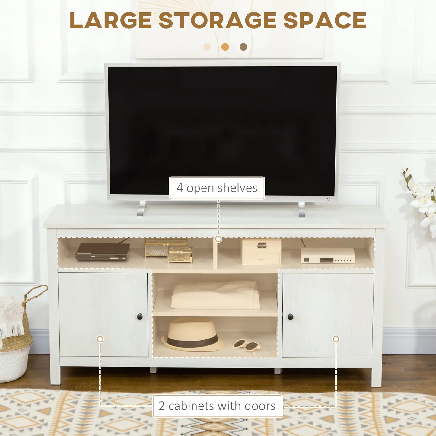TV Stand for 55" TVs, Storage Cupboard, Shelves, 55.1" x 15.7" x 27", White TV Stands at Gallery Canada