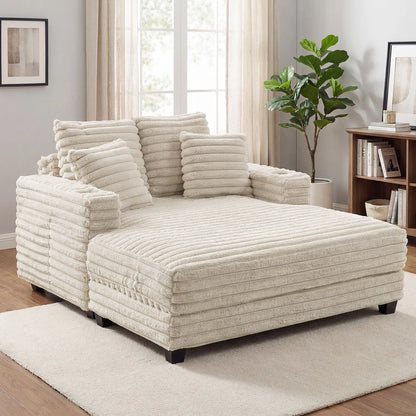 60" Chaise Lounge Chair, Upholstered Sofa Bed With Cup Holders, Beige Sofas & Reclining Chairs at Gallery Canada