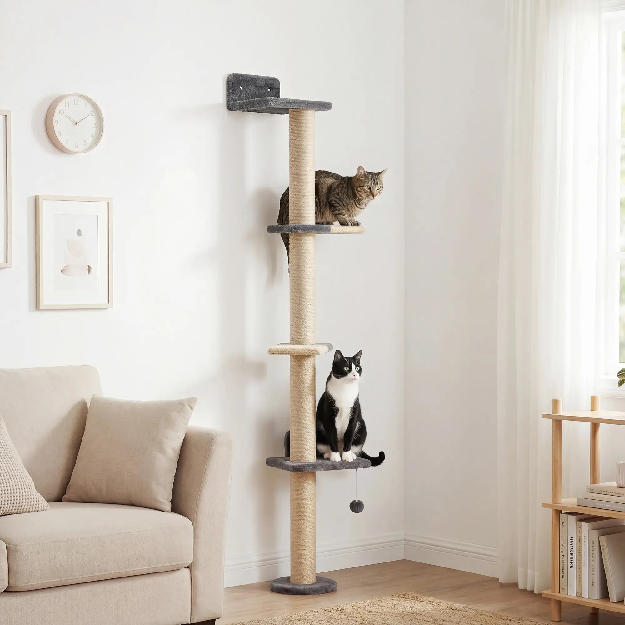 Cat Wall Shelves, 4 Platforms, Jute Scratching Post, Dark Grey Cat Climbing Wall at Gallery Canada