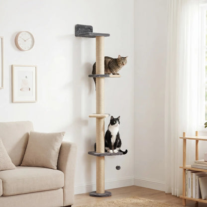 Cat Wall Shelves, 4 Platforms, Jute Scratching Post, Dark Grey Cat Climbing Wall at Gallery Canada