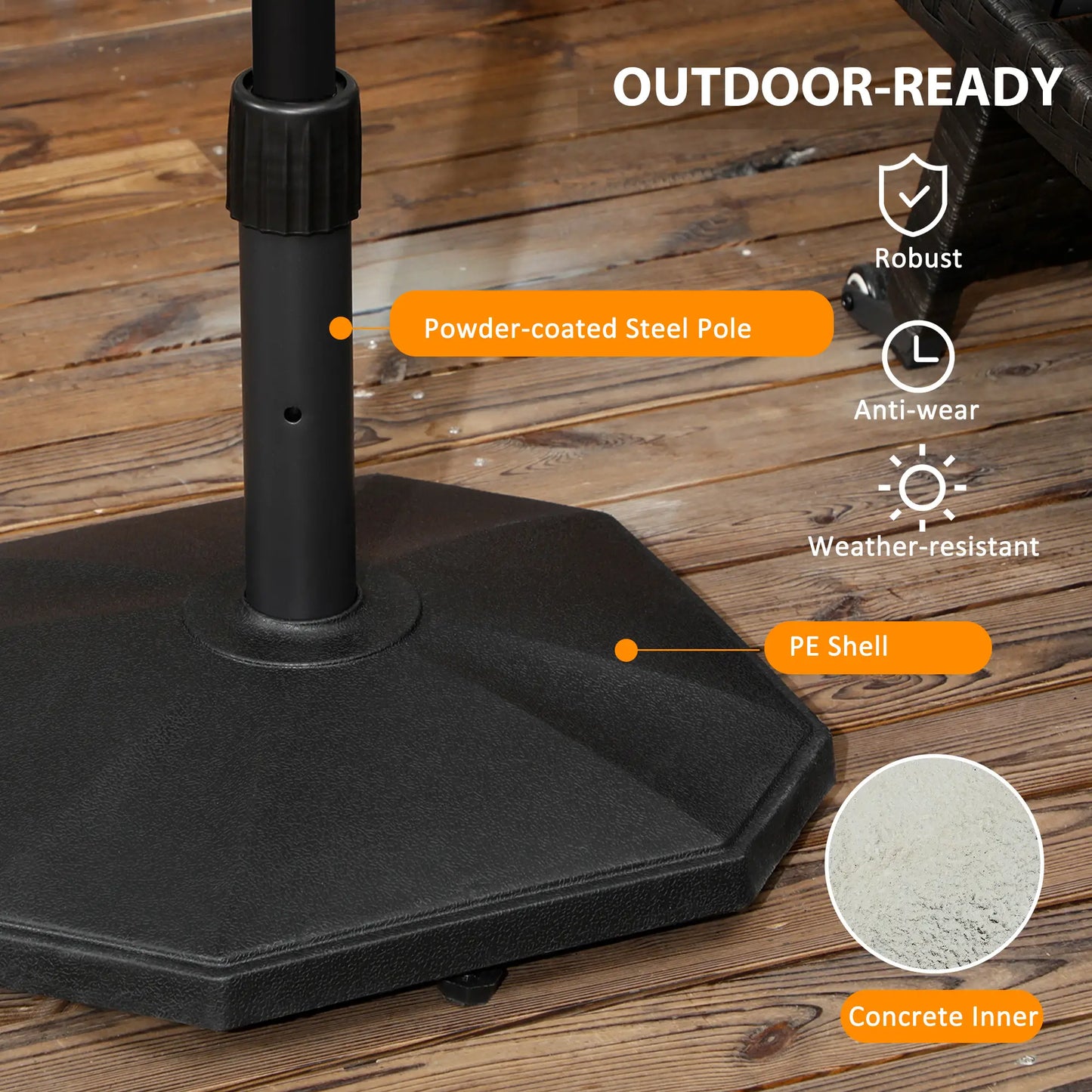 48lbs Concrete Umbrella Base, Outdoor Stand for Lawn, Deck, Garden, Black Umbrella Bases at Gallery Canada
