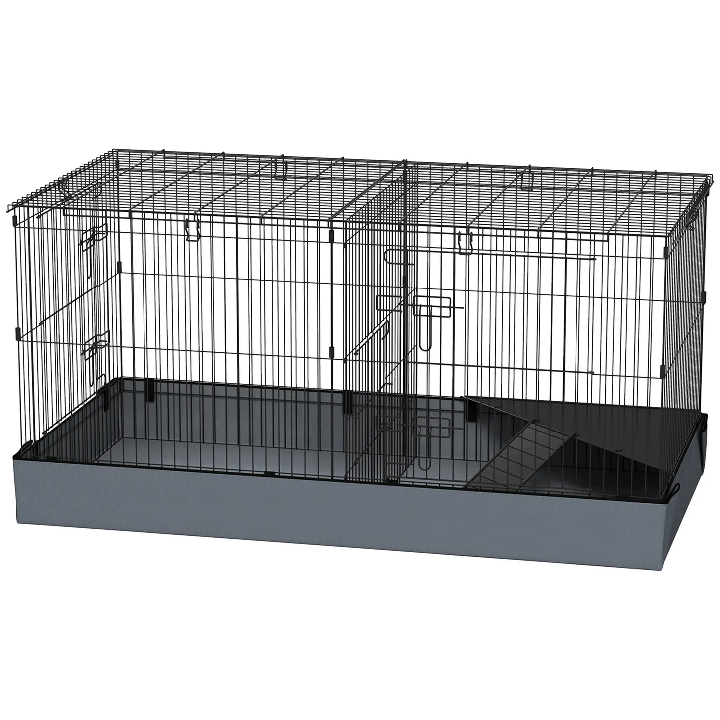 Guinea Pig Cage, Removable Top, 2 Areas, Waterproof Liner, Ramp, Perch Houses & Habitats Black, Grey at Gallery Canada