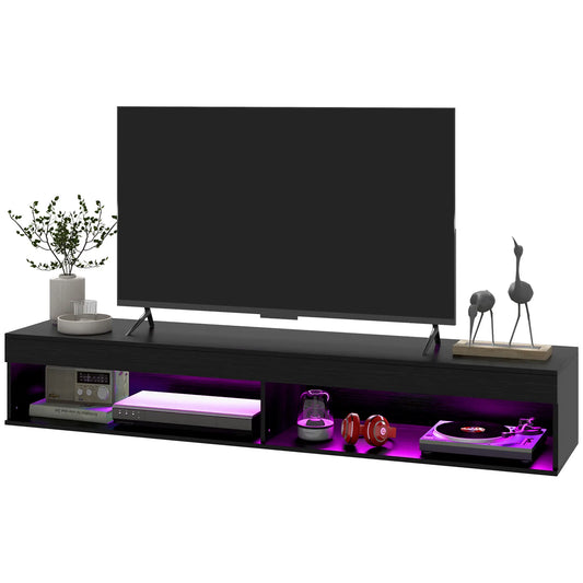Wall Mounted TV Stand with Storage, LED Lights, 75", Black TV Stands Black at Gallery Canada