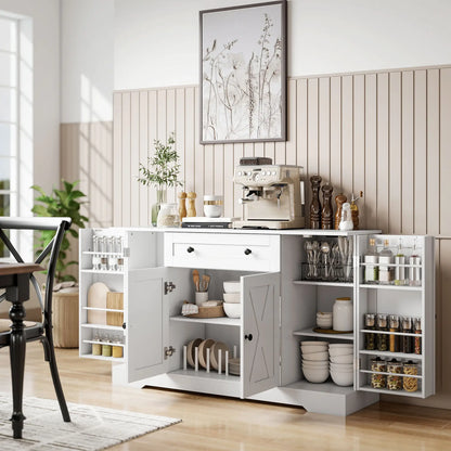 Farmhouse Sideboard Buffet Cabinet, Adjustable Shelves, Barn Doors, White Bar Cabinets at Gallery Canada