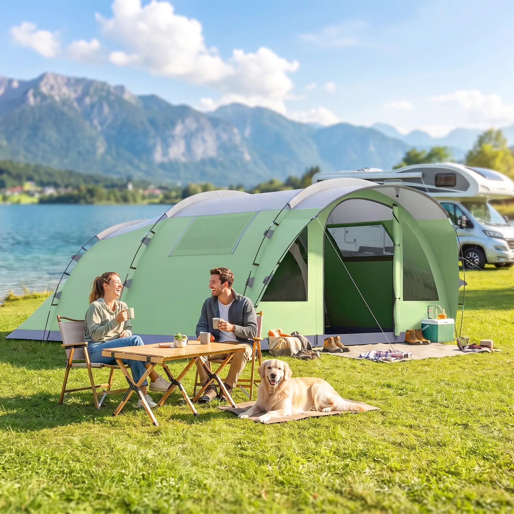 Large Family Tent, 2-4 Person, 4 Windows, Porch, Light Green Camping Tents at Gallery Canada