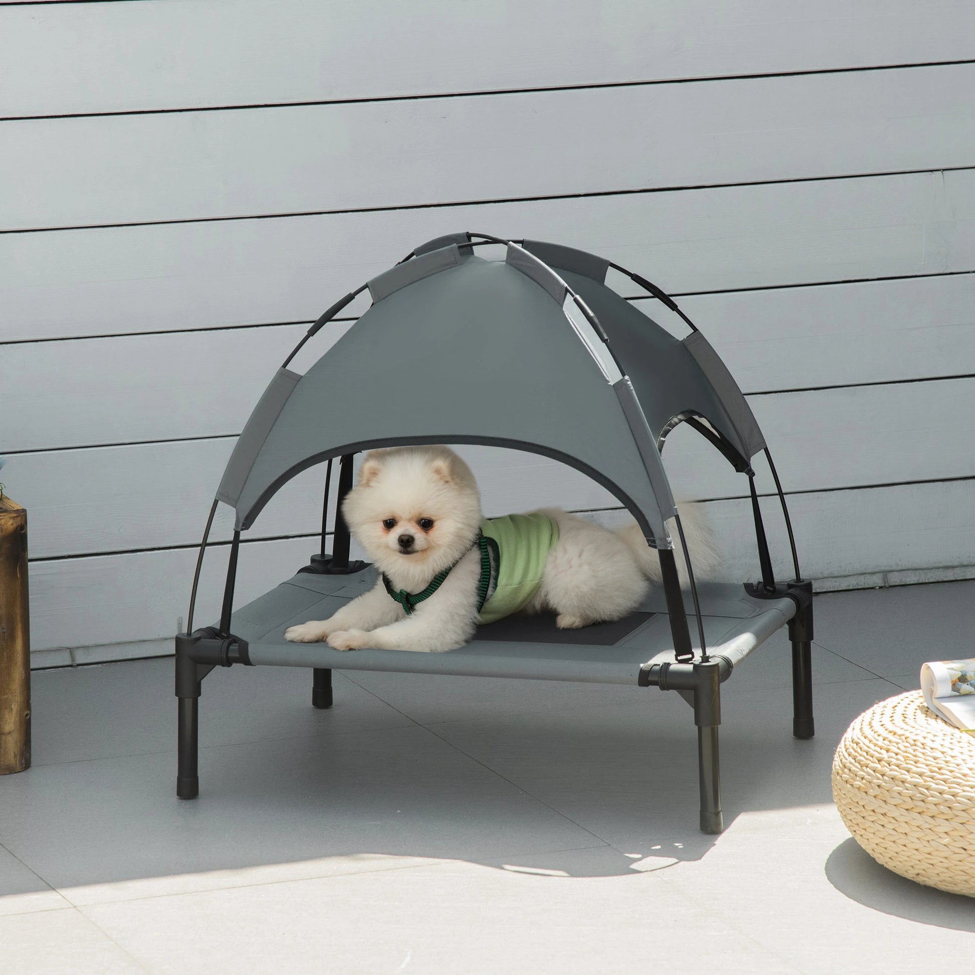 Portable Raised Dog Cot with Canopy, Small-Sized, Grey Elevated Dog Beds at Gallery Canada