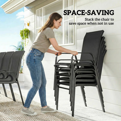 9 Piece Patio Set, Stackable Chairs, Glass Top, Black Outdoor Dining Sets at Gallery Canada