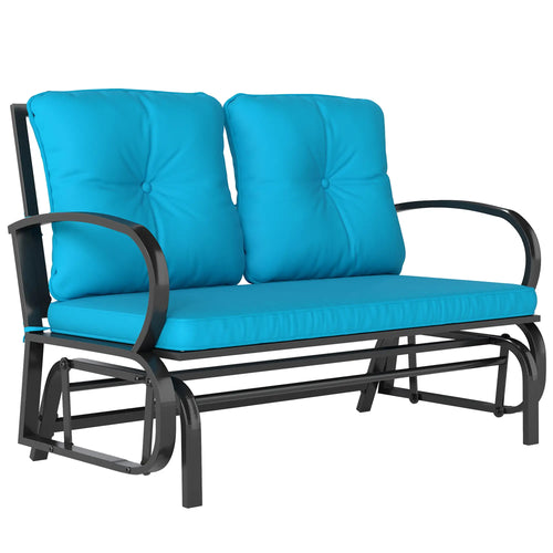 2-Person Outdoor Glider Chair, Steel Frame, Cushions, Blue