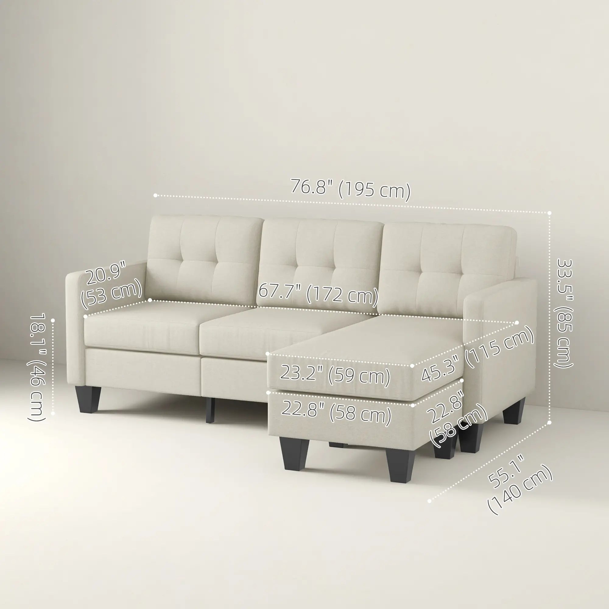 L-Shaped Sofa, 3 Seater Sectional with Ottoman, Beige 3-Seater Sofas at Gallery Canada