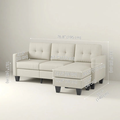 L-Shaped Sofa, 3 Seater Sectional with Ottoman, Beige 3-Seater Sofas at Gallery Canada